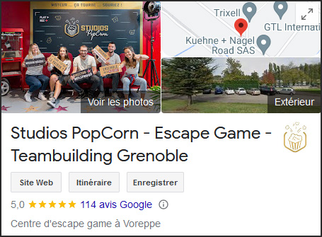 Avis Google des Studios PopCorn, le jeu type escape Game à Grenoble